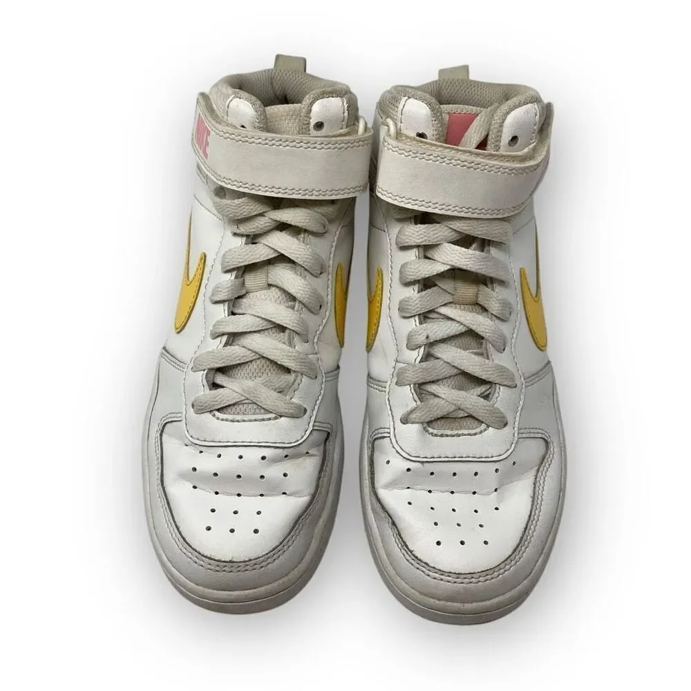 Nike Court Borough Mid 2 Sneakers White Yellow CD7782-112 Youth Size 5